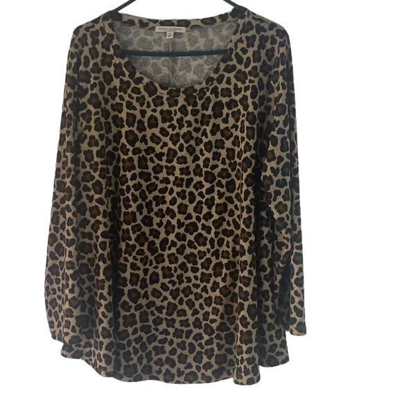 Green Envelope‎ Women's Plus Size 2X Animal Cheetah Brown Print Tunic Sweater - Picture 1 of 7